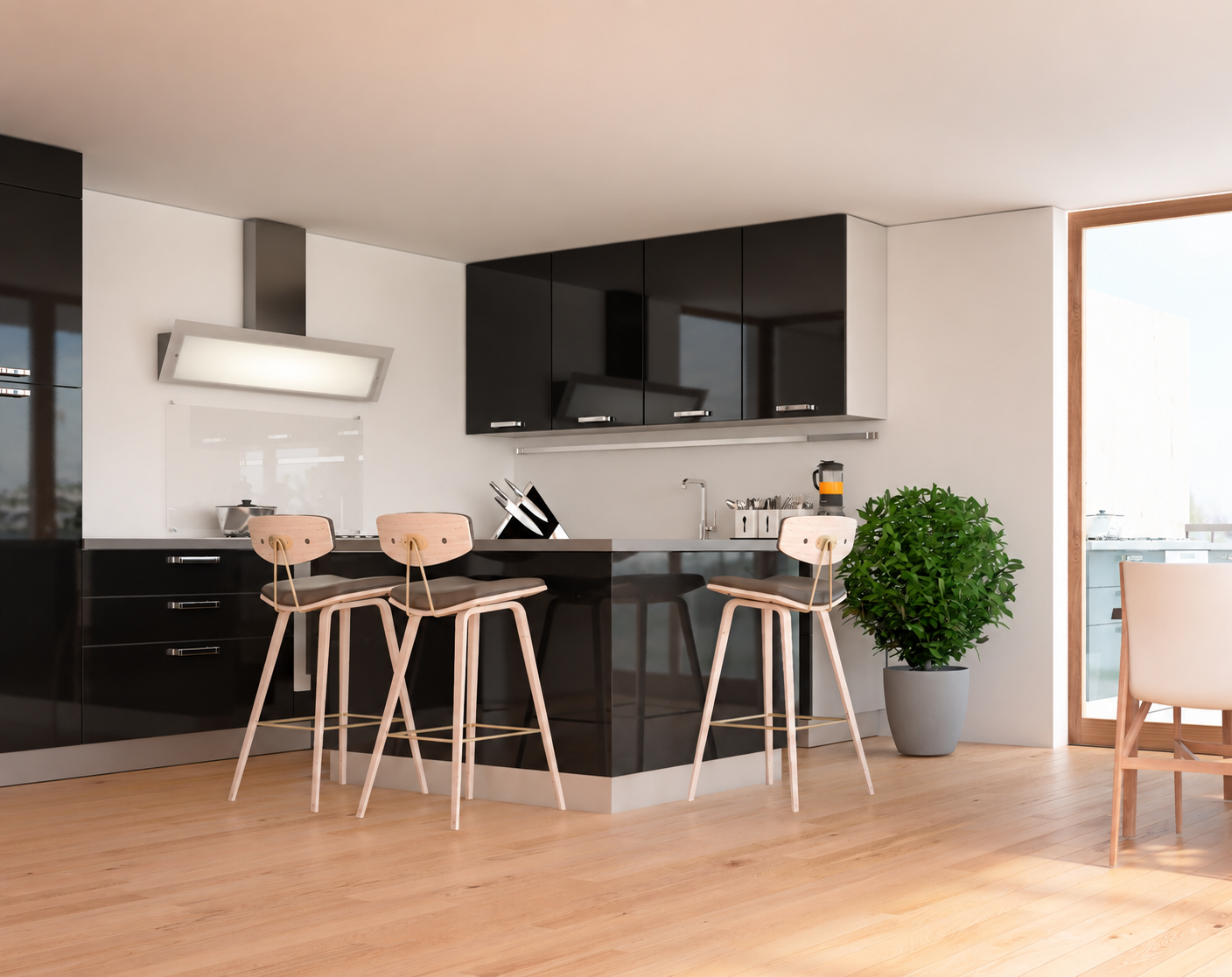 Black high-gloss kitchen application