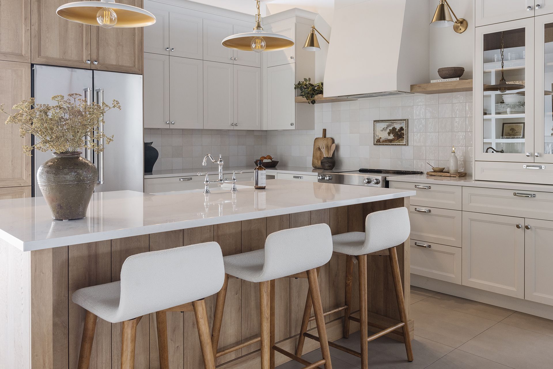 Contemporary kitchen cabinets featuring VelourTouch Fresh Linen VT10