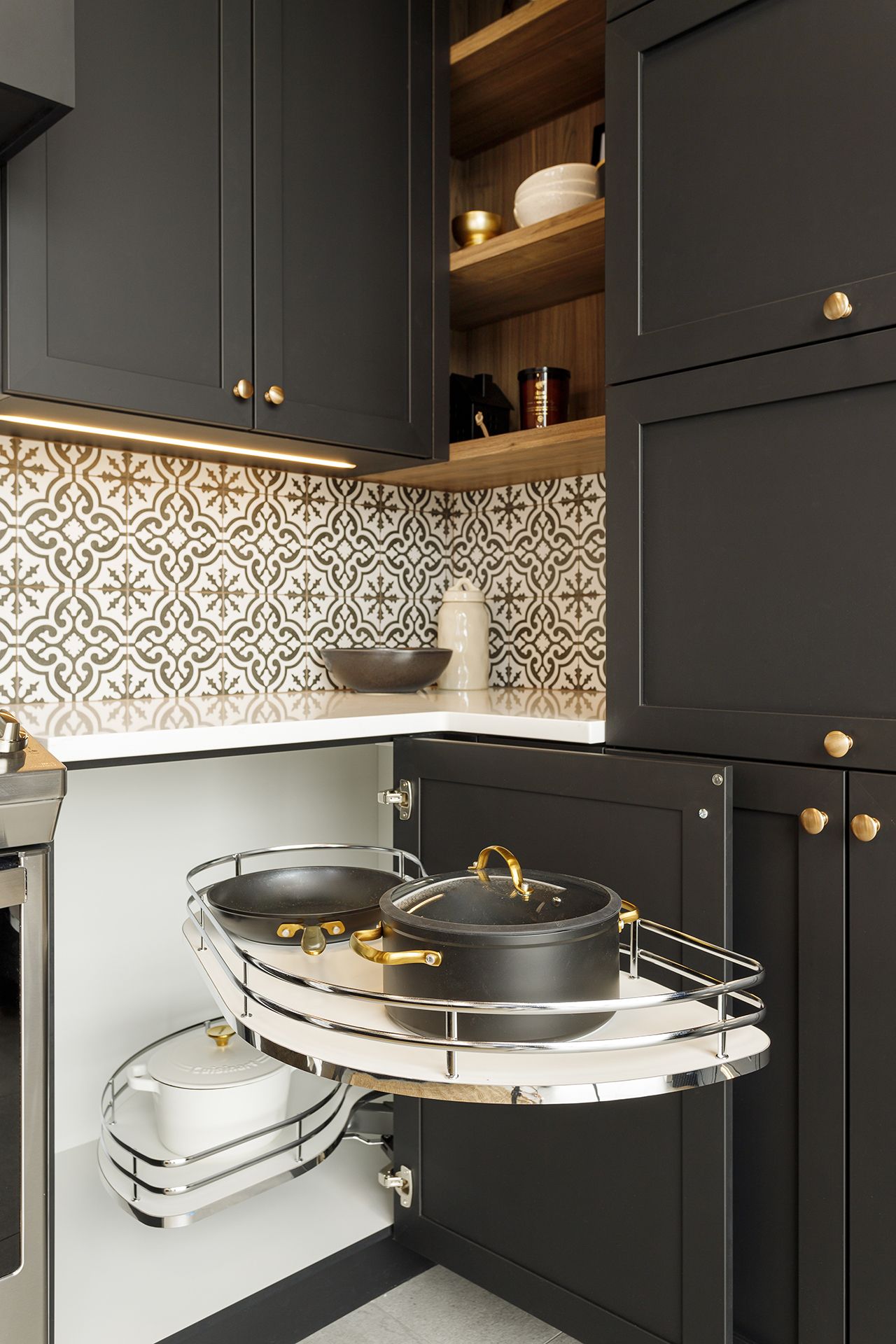 Kitchen cabinets and island featuring VelourTouch Black VT03
