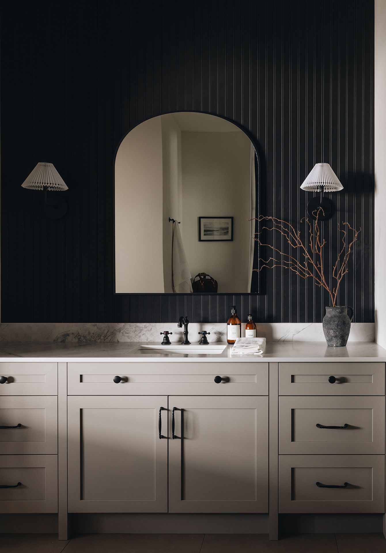 Bathroom vanity featuring VelourTouch Warm Alpaca VT08