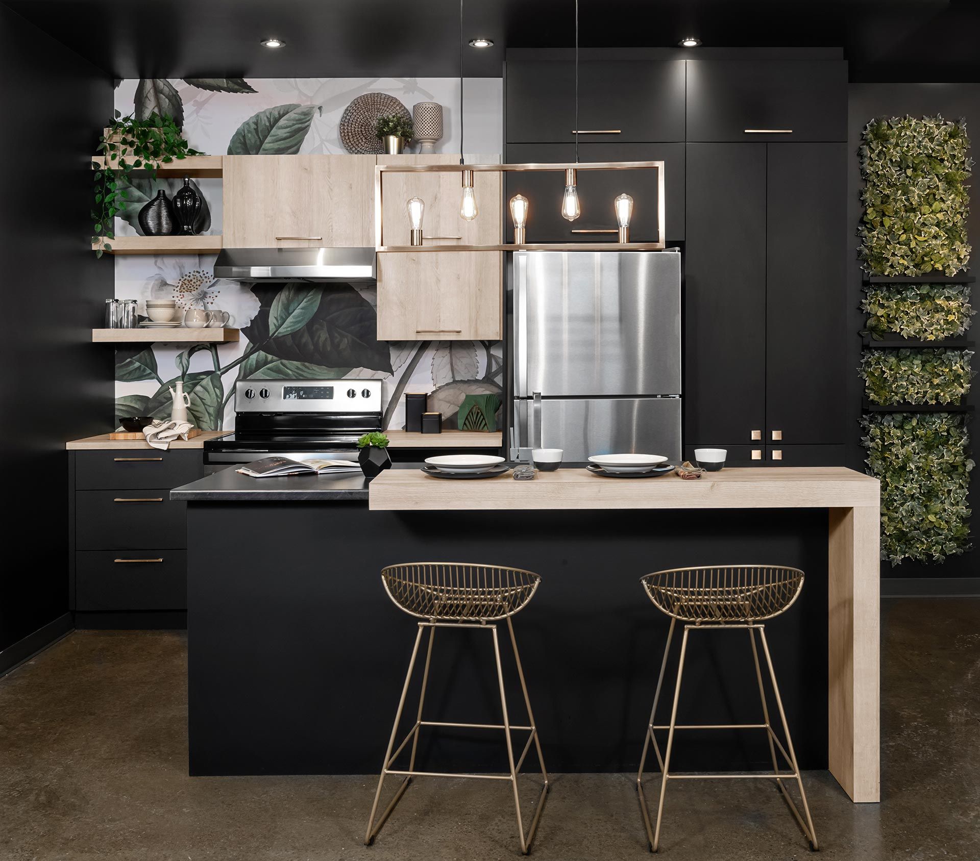 Contemporary kitchen cabinets featuring VelourTouch Black VT03